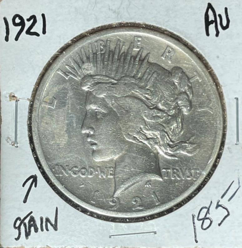 1921-P PEACE SILVER DOLLAR ~AU STAIN ~NICE KEY DATE COIN~