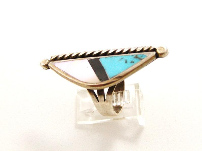 Native American & Silver Coral Onyx Turquoise Ring