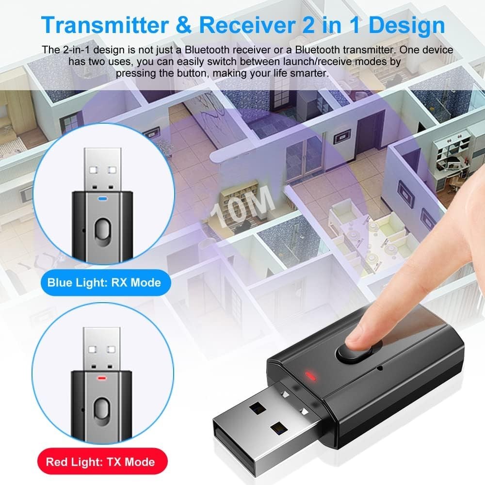 2-in-1 Bluetooth 5.0 Transmitter & Receiver with Built-in Mic - Wireless Freedom