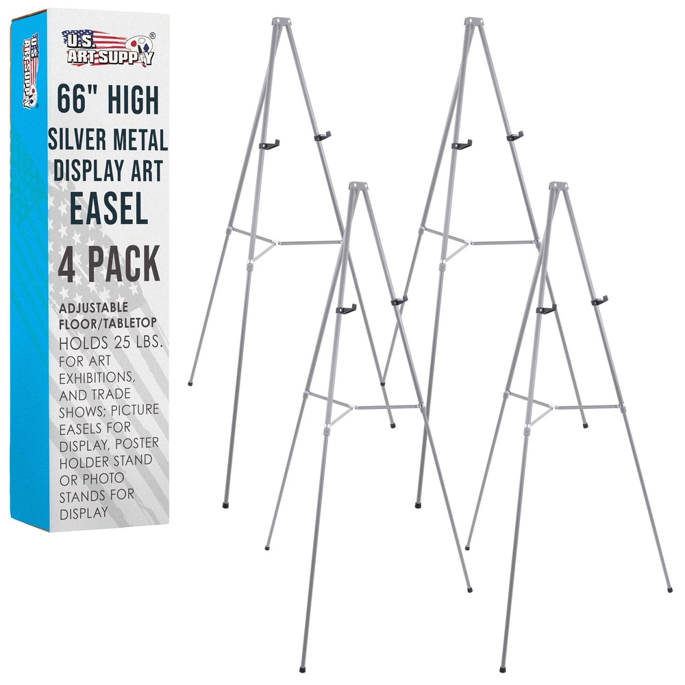 4 Pack 66" Silver Aluminum Display Easel and Presentation Stand, Floor Tabletop