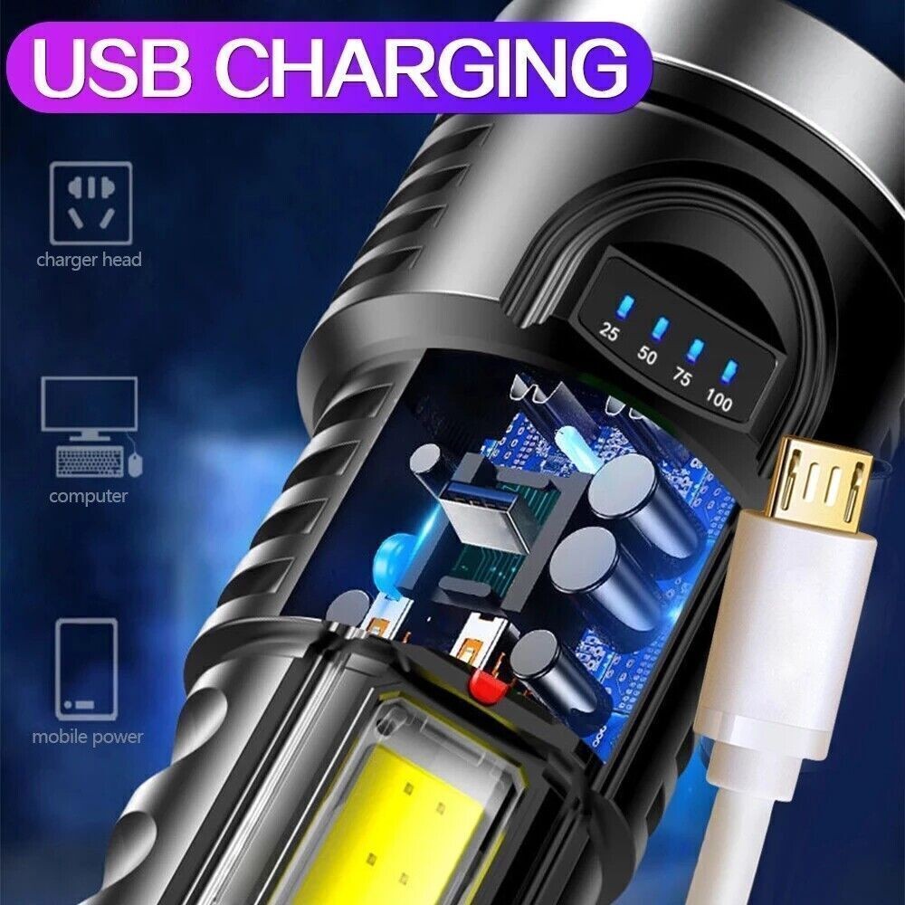 2 x 4 Mode Rechargeable Flashlights Super Bright Multi-Function COB Flashlight