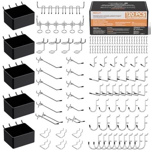 120PCS Pegboard Accessories Organizer Kit, Peg Board Hooks Assortment 120 PCS