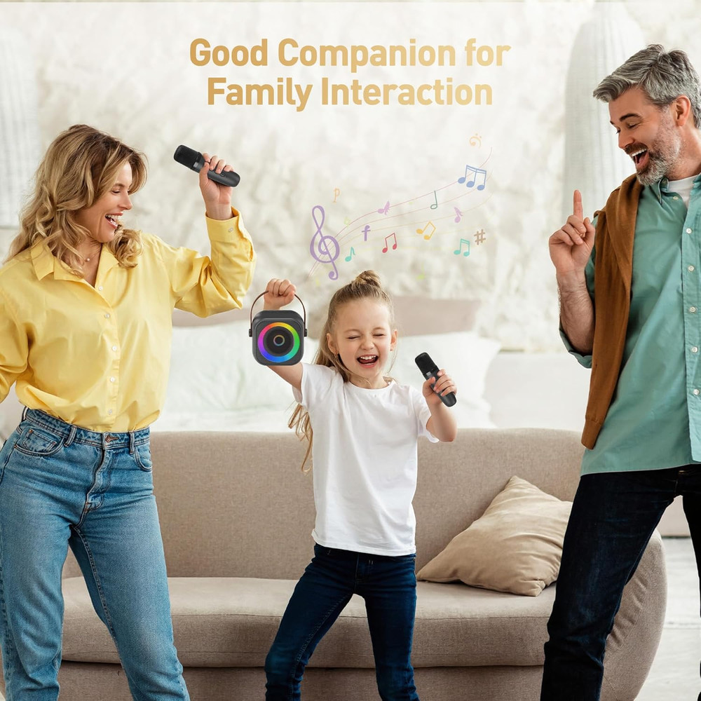 Mini Karaoke Machine, Portable Bluetooth Karaoke Speaker with 2 Wireless Microph