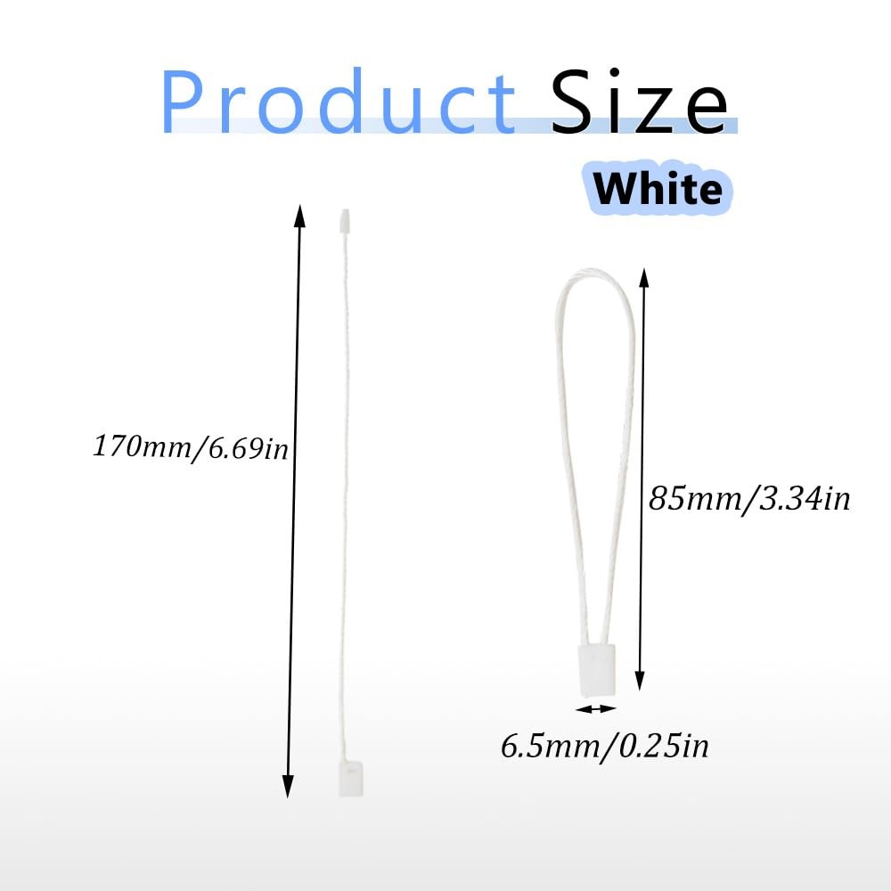 Ruidee 1000Pcs Hang Tag String 7 Inch Nylon Snap Lock 7 inch, White