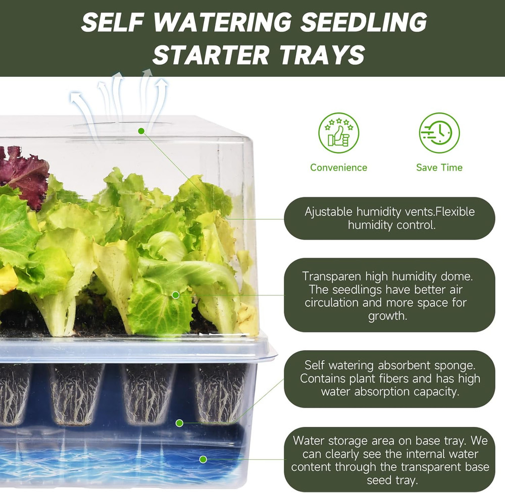 Self-Watering Seed Starter Tray, Seed Starter Kit Self Water, Germination Trays