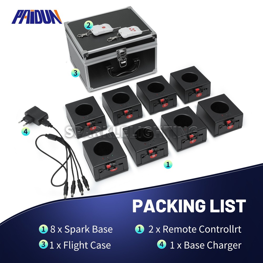 PAIDUN 8PCS Sparkler Base Kit Cold Spark Machine Firework Effect Double Remote