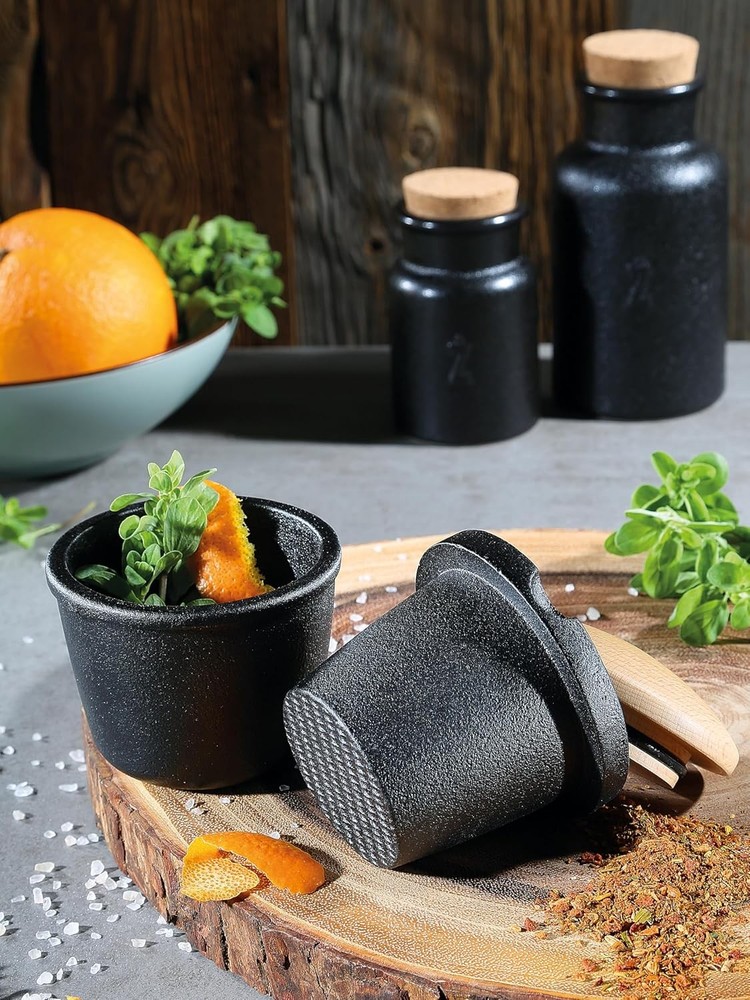 Cast Iron Spice Grinder Set with Beech Wood Lid