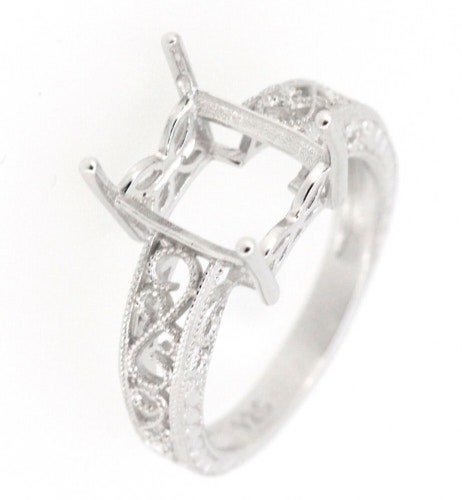 Sterling Silver Semi Mount Ring Setting Emerald Cut Oct 10x8mm Filigree