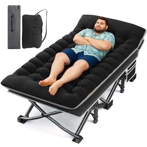 Extra Wide Camping Cot with Mattress, 600LBS Capacity, Portable Sleeping Bed for