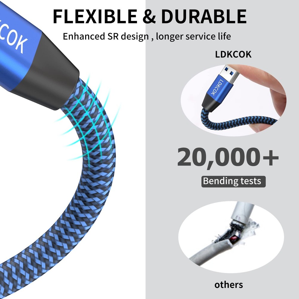 USB to Cable 20FT,Durable Braidedfor 3.0 Male Type A 20ft