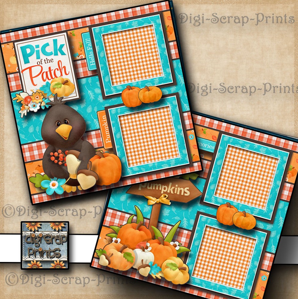 PUMPKIN PATCH ~ fall halloween 2 premade scrapbook pages paper layout DIGISCRAP