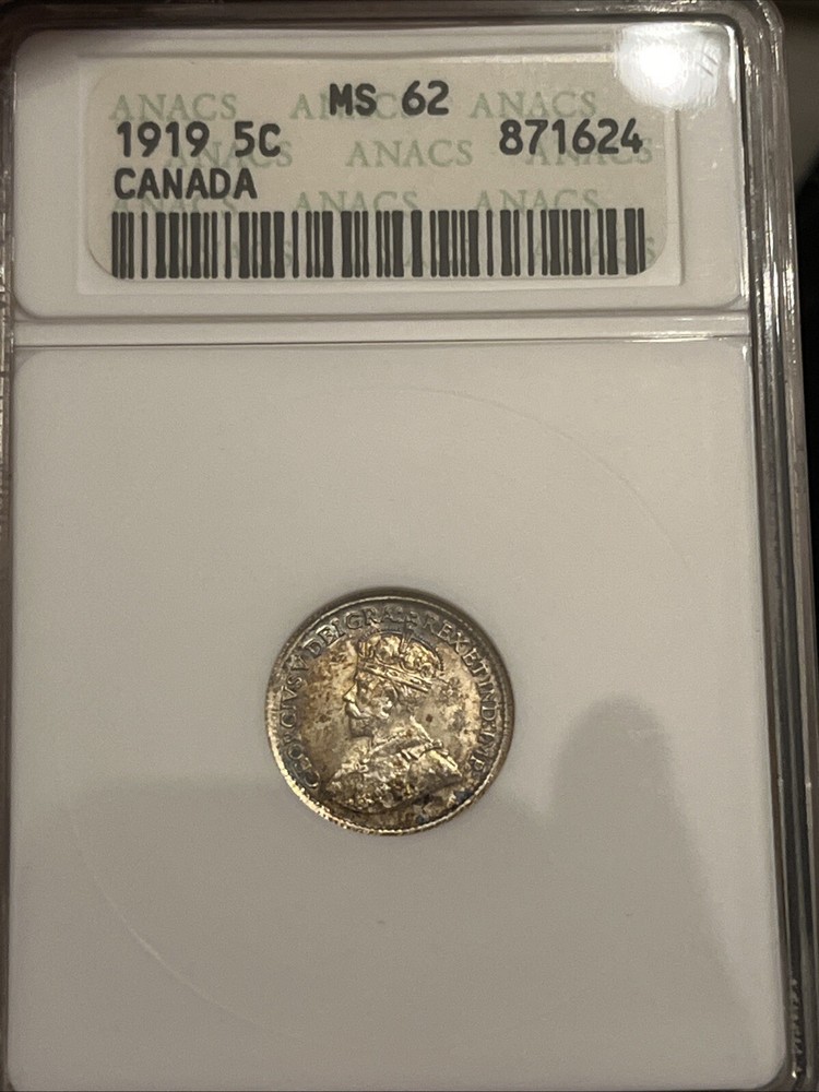 Canada 1919 5 Cent ANACS MS62 Toned A1
