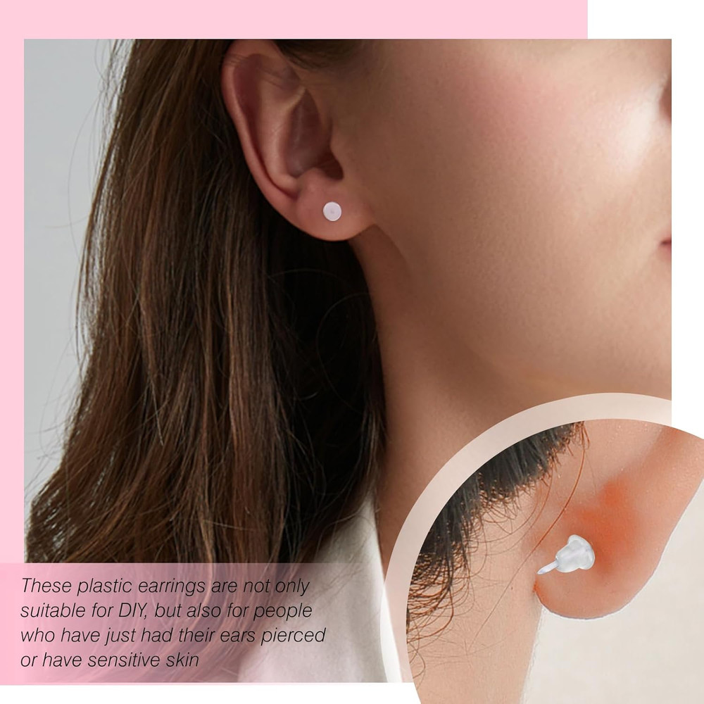 100Pcs 5Mm Invisible Pierced Plastic Earrings Blank Pins Studs Tiny Head Finding