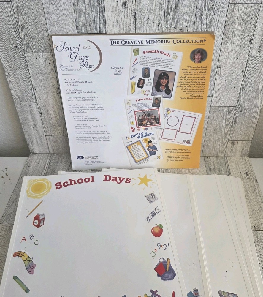 School Days Creative Memories 12x12 Refill Pages 15 Sheets