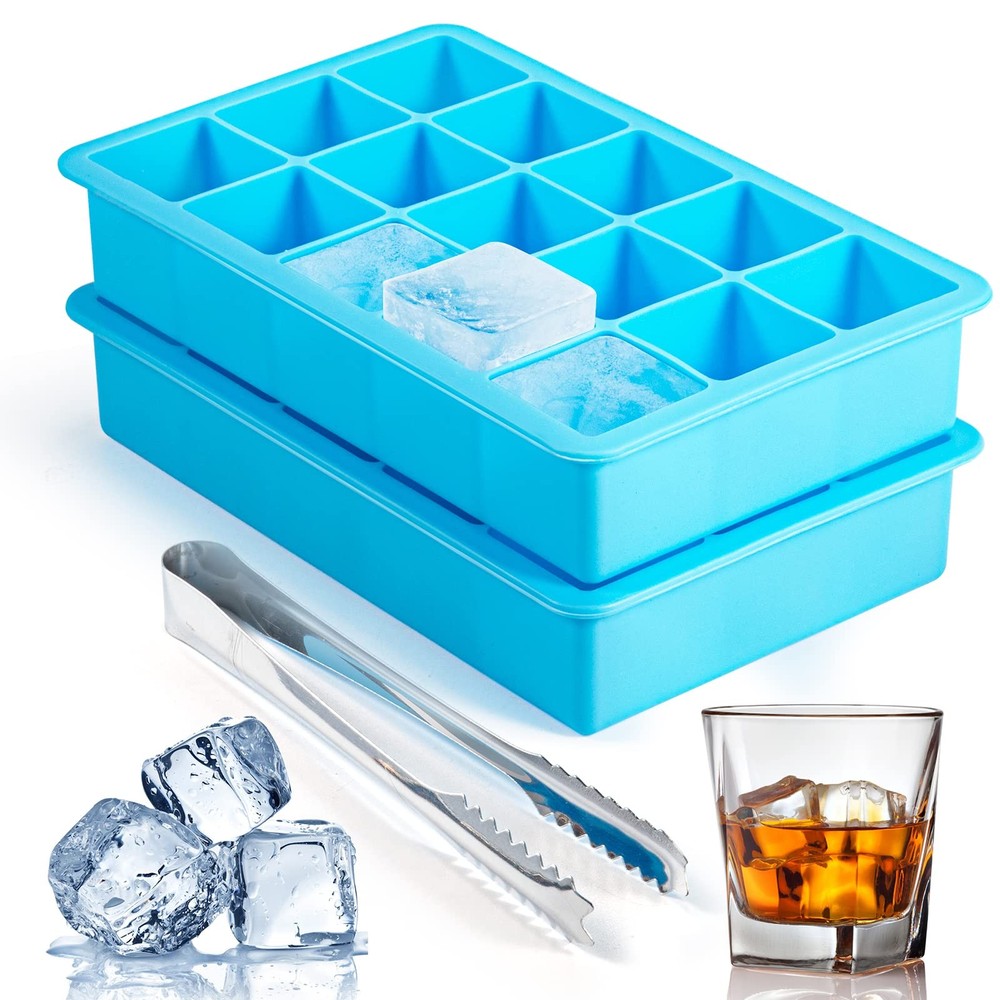 2 Pack Ice Cube Trays, ZDPMK Silicone Easy Release Flexible Molds 15 Ice Cube...