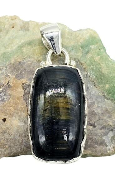 Rainbow Obsidian Pendant, Sterling Silver, Rectangle Shaped, Volcanic Gemstone