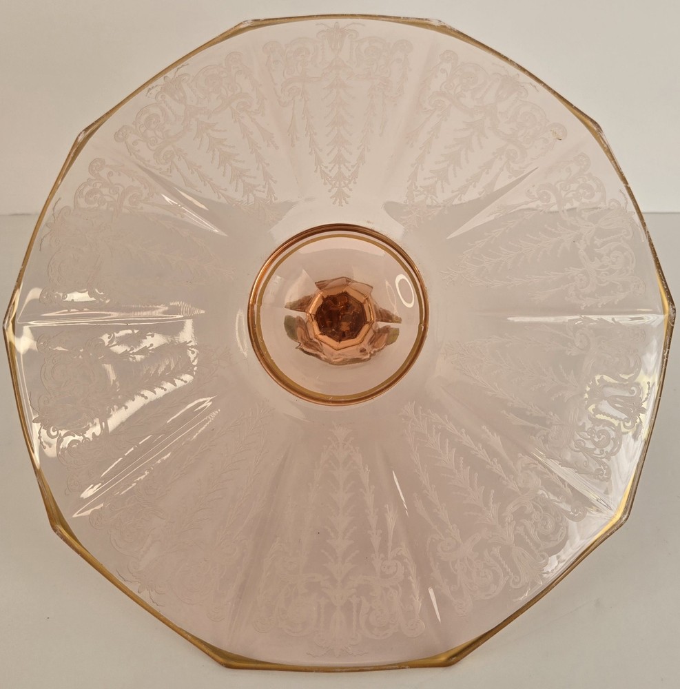 Vintage Pink Depression Glass Handle Server Decagon Shape