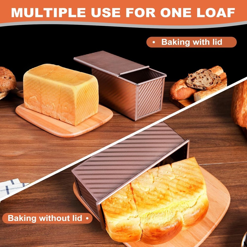 2 Pack Pullman Loaf Pans with Lid – Non-Stick Carbon Steel Bread Baking Pans