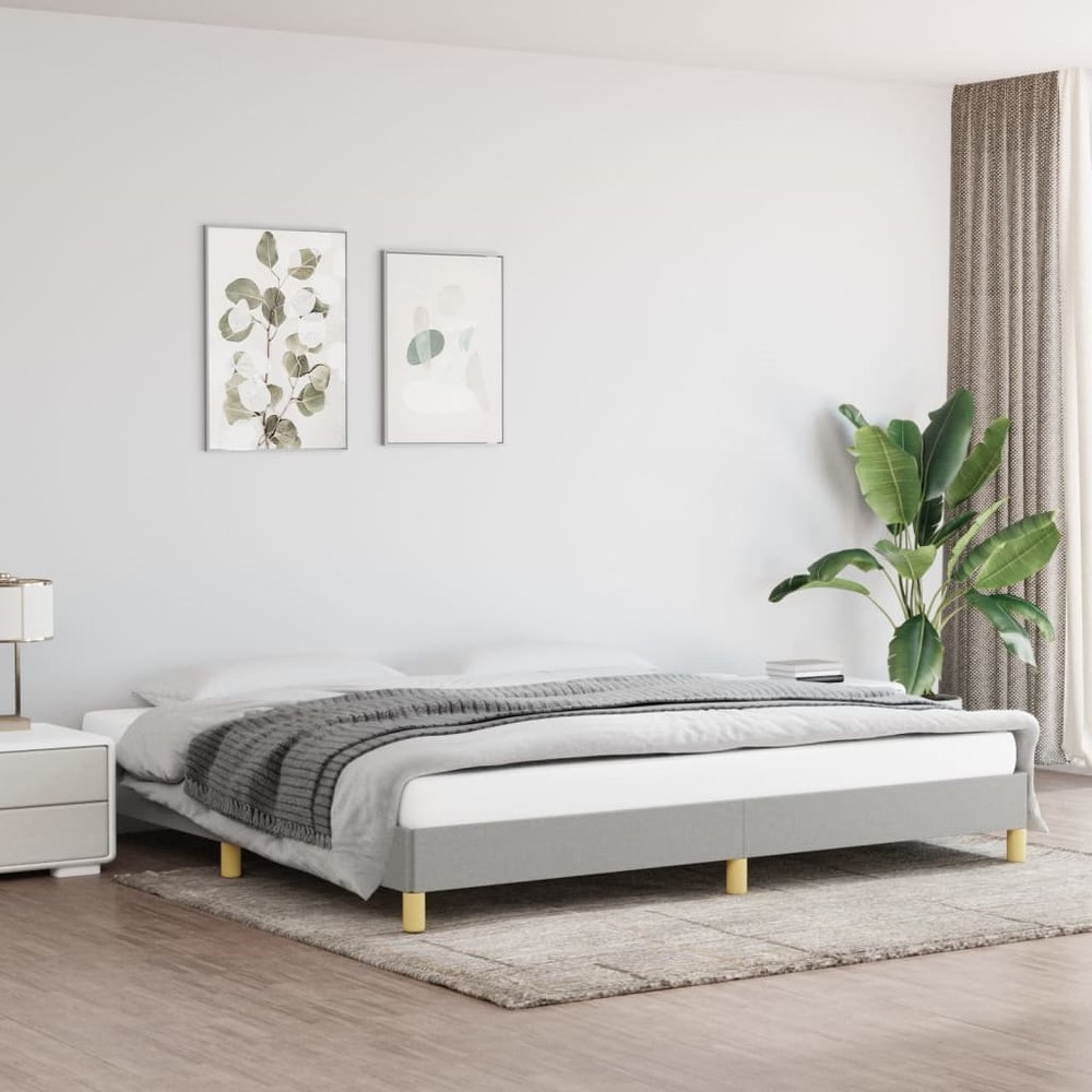 Bed Frame Light grey 100% polyester, plywood, engineered wood King