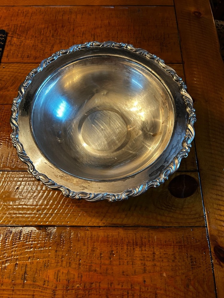Antique Silver Plate Footed Serving Bowl Unmarked