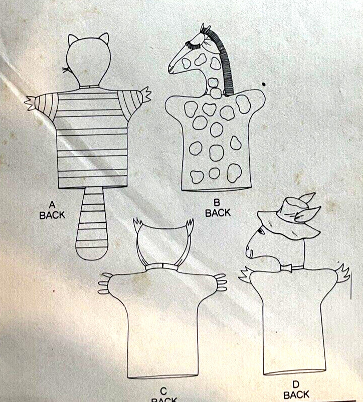 Vintage Pattern to Make Cloth Animal Hand Puppets-