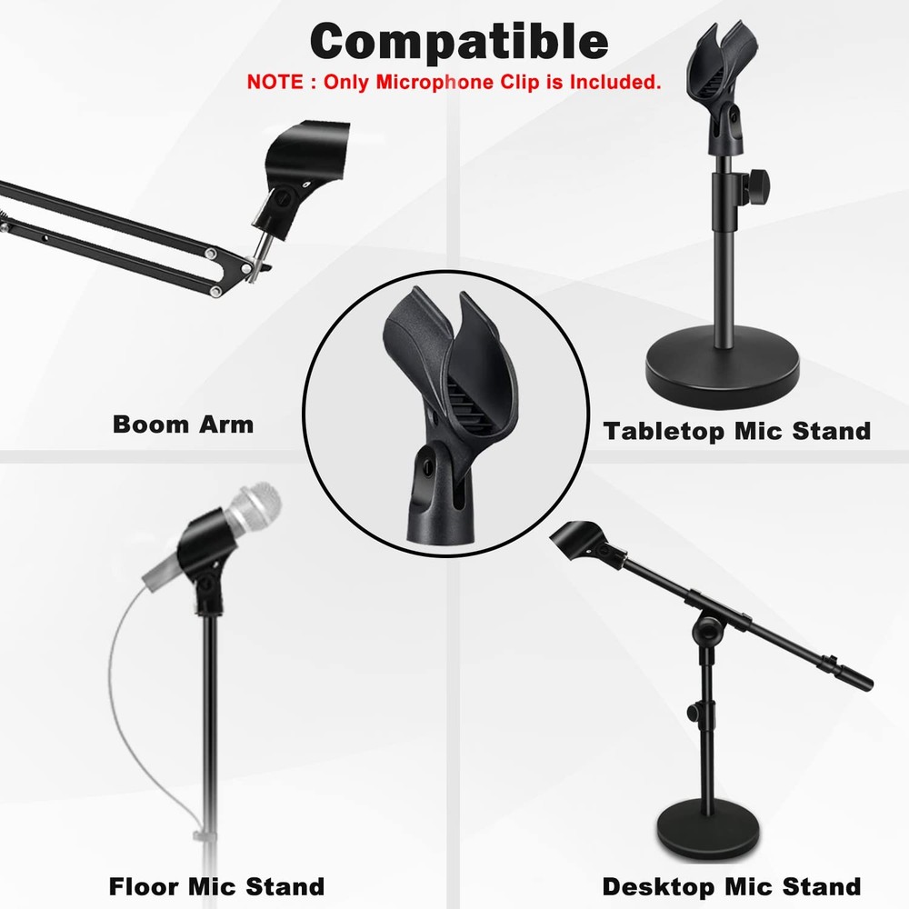 2Pack Microphone Clip Adjustable Angle U Shaped Mic Clip Holder w/ Screw Adapter