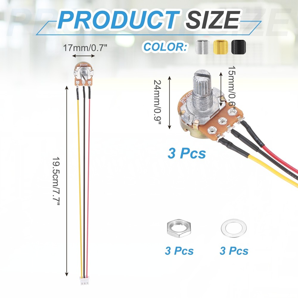 3Pcs WH-148 Potentiometer 3Pins B500K±20% Ohm Variable Resistor with 3 Knobs