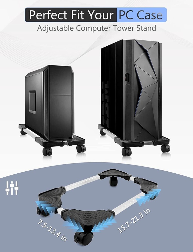 Computer Tower Stand, PC Stand, Adjustable Mobile CPU Stand with Rolling Whee...