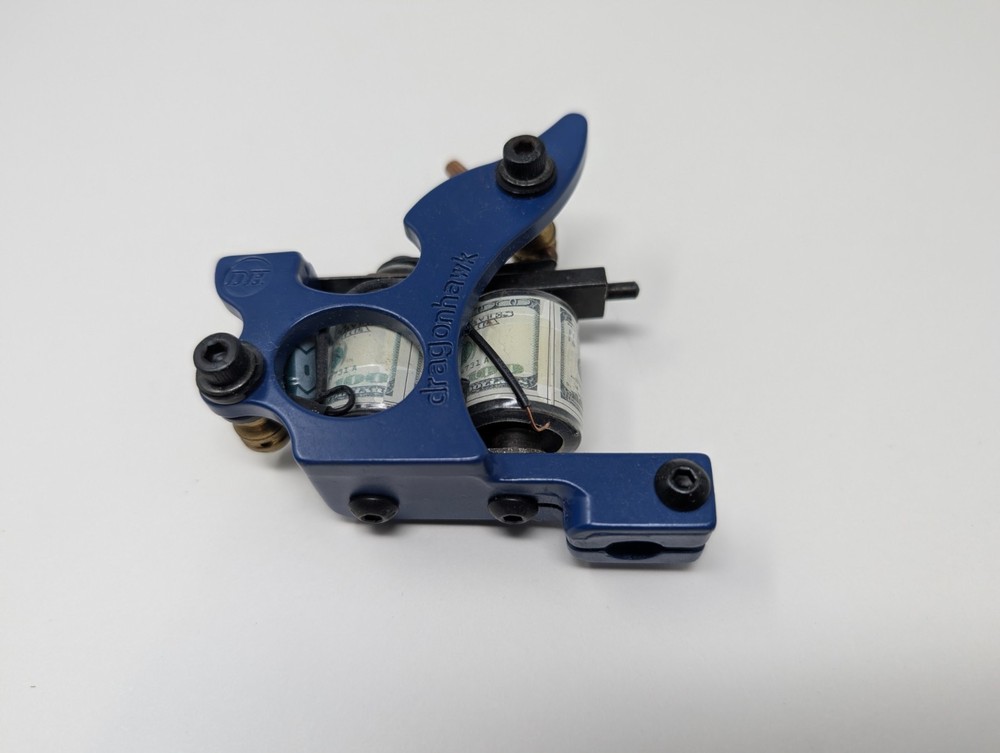 Dragonhawk DH Tattoo Machine Blue Custom 100 Bill Coils (E9)