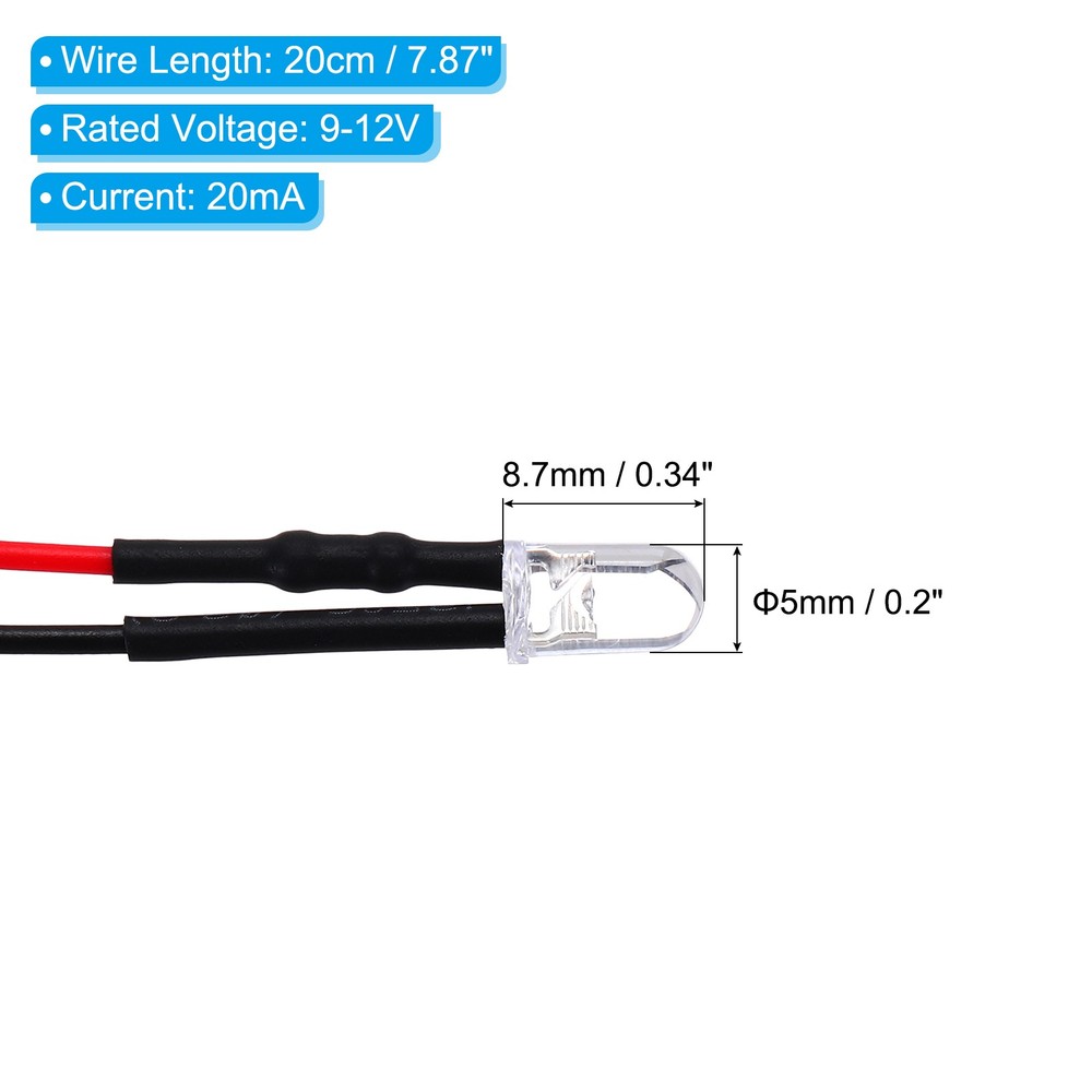 5mm LED Diode Light, 40 Pcs 9-12V DC, Red Light