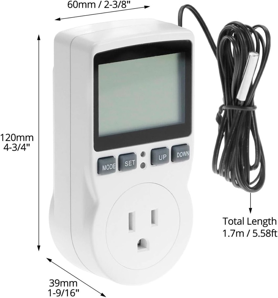 QWORK Digital Thermostat Outlet Plug Temperature Controller 1 Pack, White