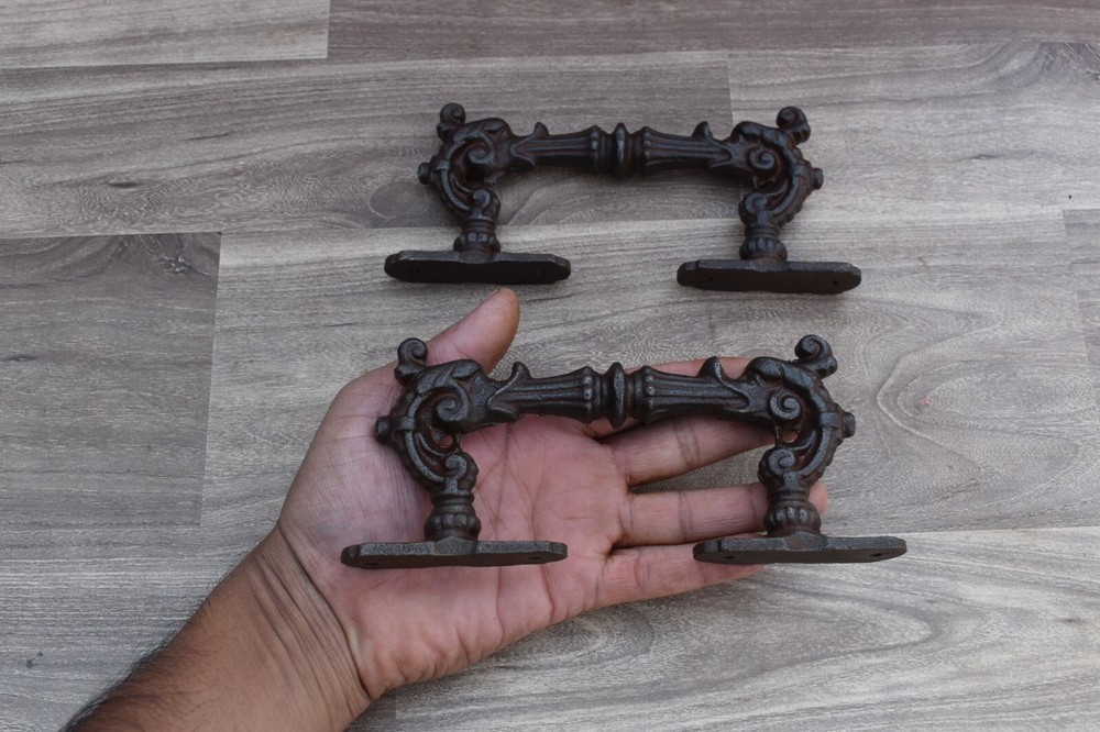 Victorian Handmade iron dragon door cabinet screen handles Knob pull rustic 2 pc