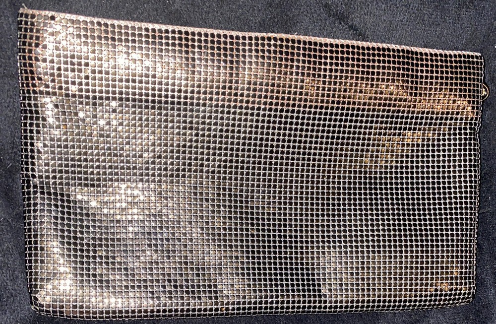 Vintage Whiting & Davis Gold Mesh Zip Clutch Purse Disco EUC