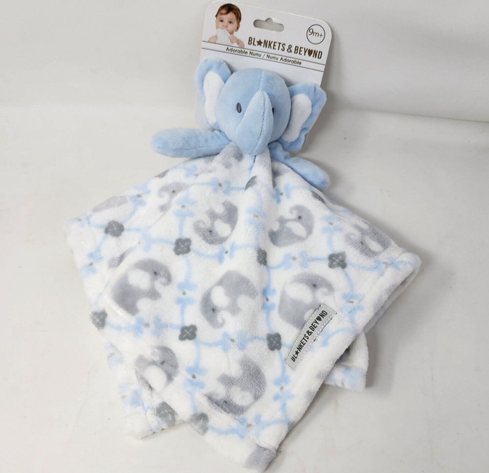 Blankets & Beyond Elephant Security Blanket Soother Comforter Fleece Blue Gray