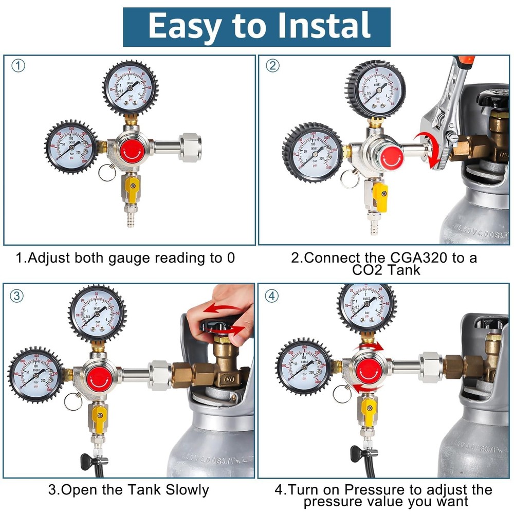 CO2 Regulator Draft Beer Regulator 60PSI Output Pressure Dual Stages Kegerato...