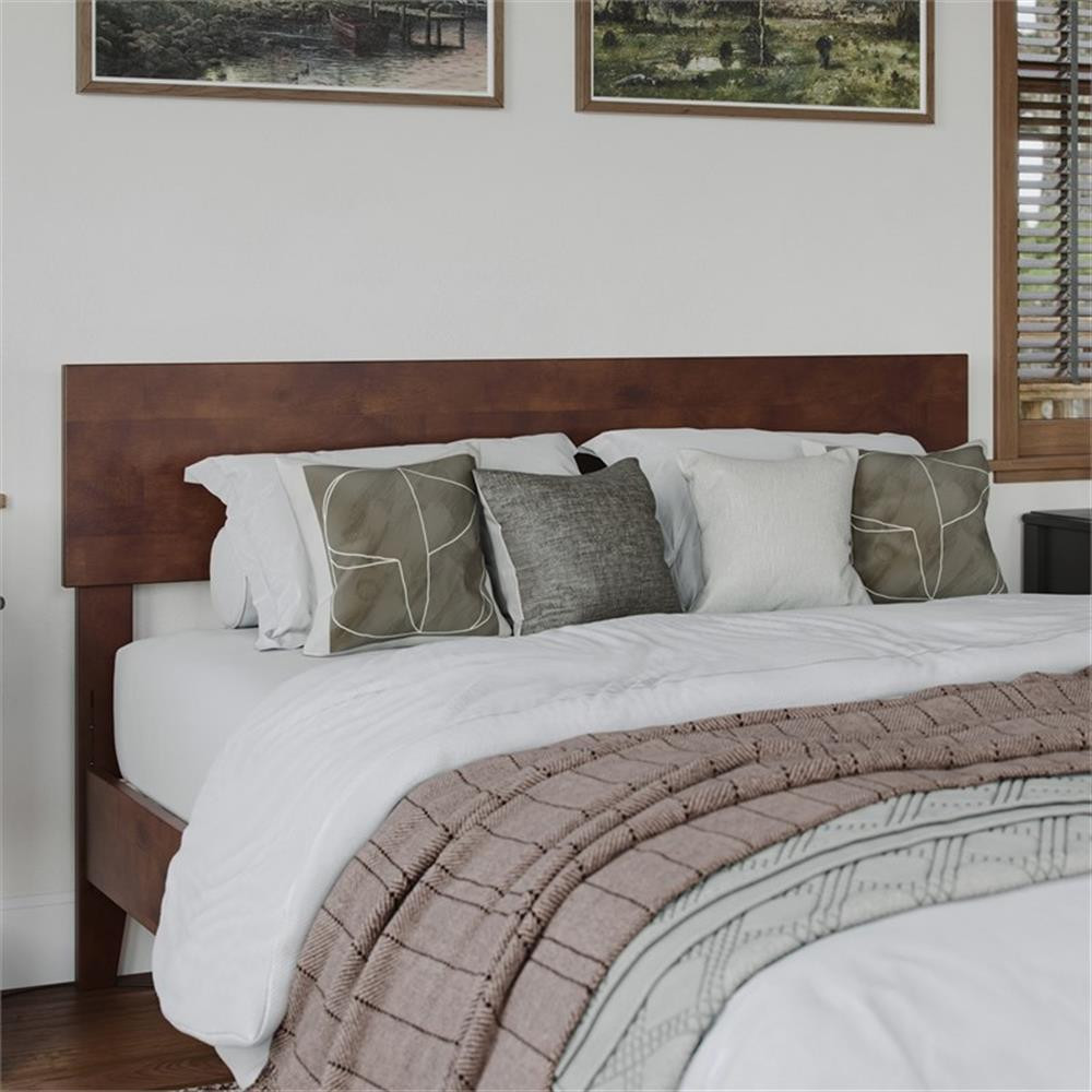 Pemberly Row Full Panel Solid Wood Headboard with USB Charger in Walnut