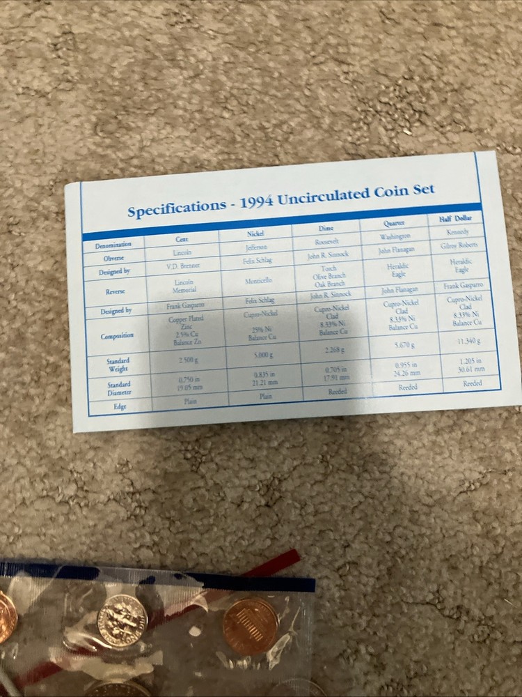 U.S. Mint 1994 Uncirculated Coins
