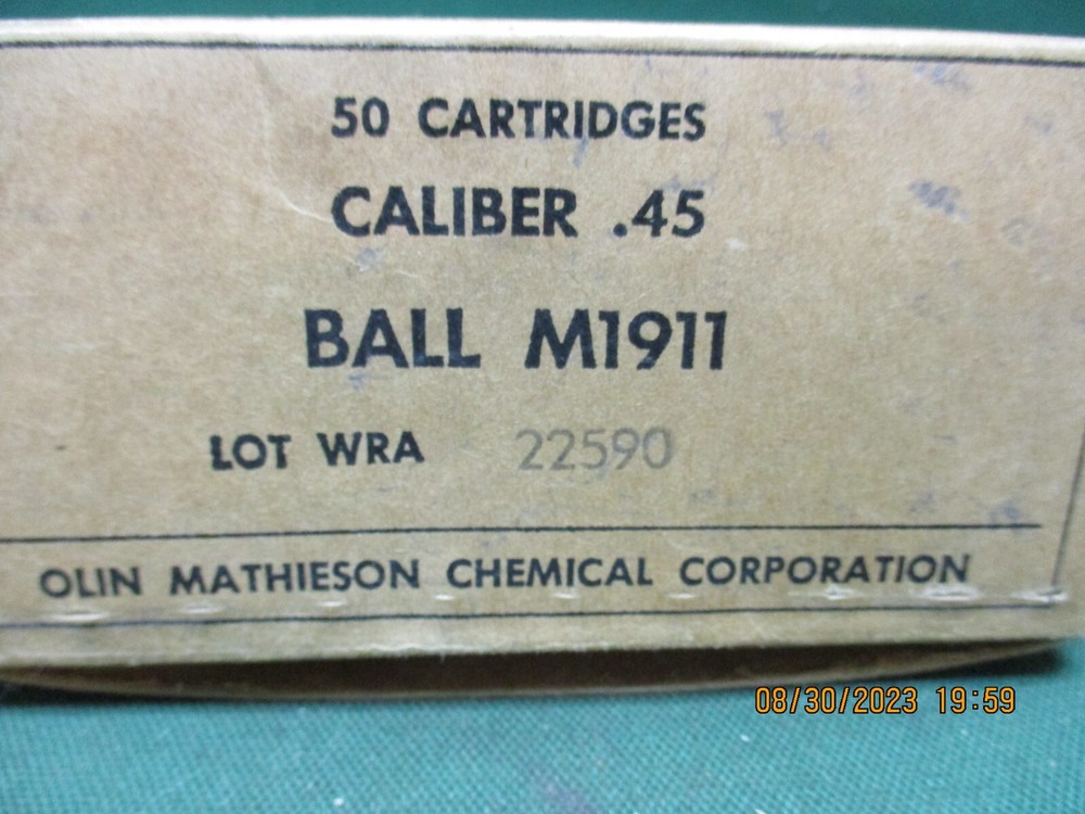 Vintage USGI Olin Mathieson .45 Cal. Ball M1911 Ammo Box, (EMPTY)