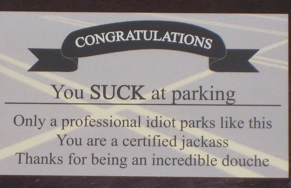 Funny Novelty Prank Bad Parking Cards