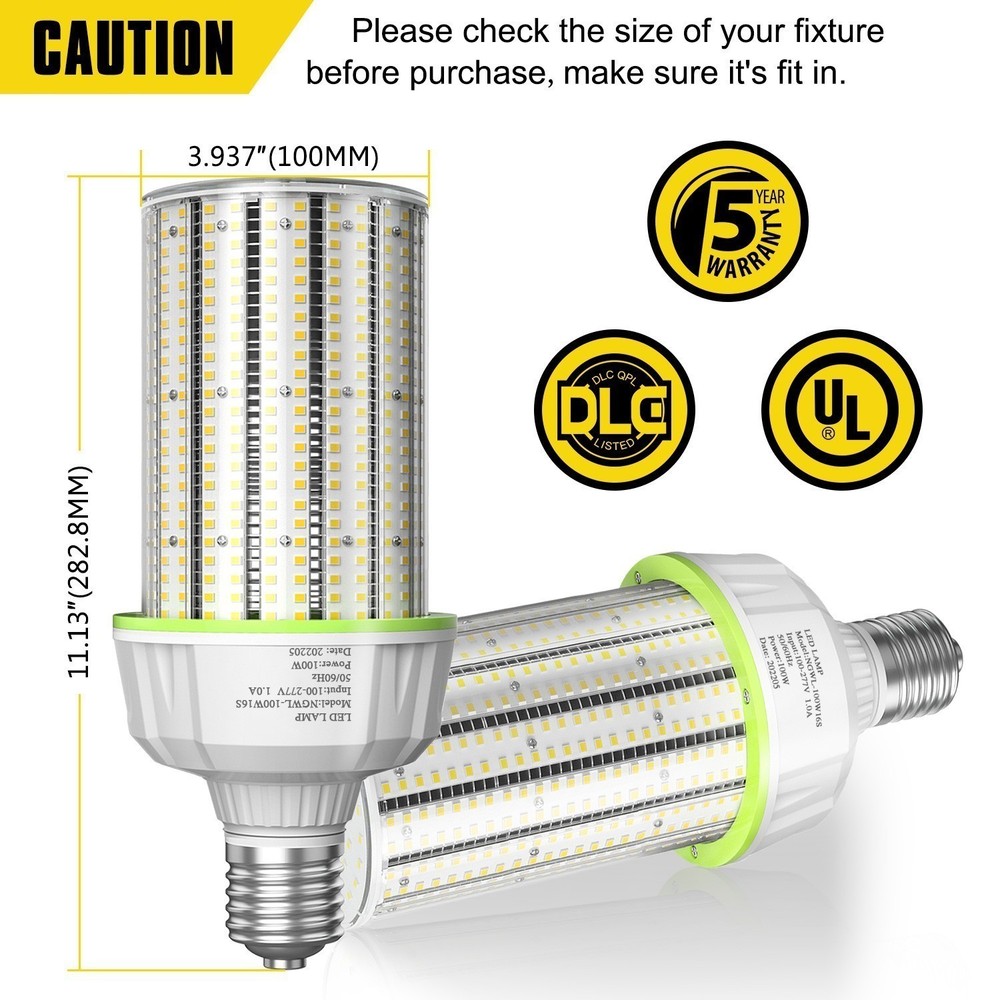 100Watts LED Corn Light Bulb 6000K Hight bay Warehouse Garage Workshop Lighting