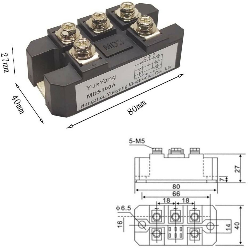 YueYang MDS100A 3-Phase Rectifier Bridge Module 100amp high-Power Module 