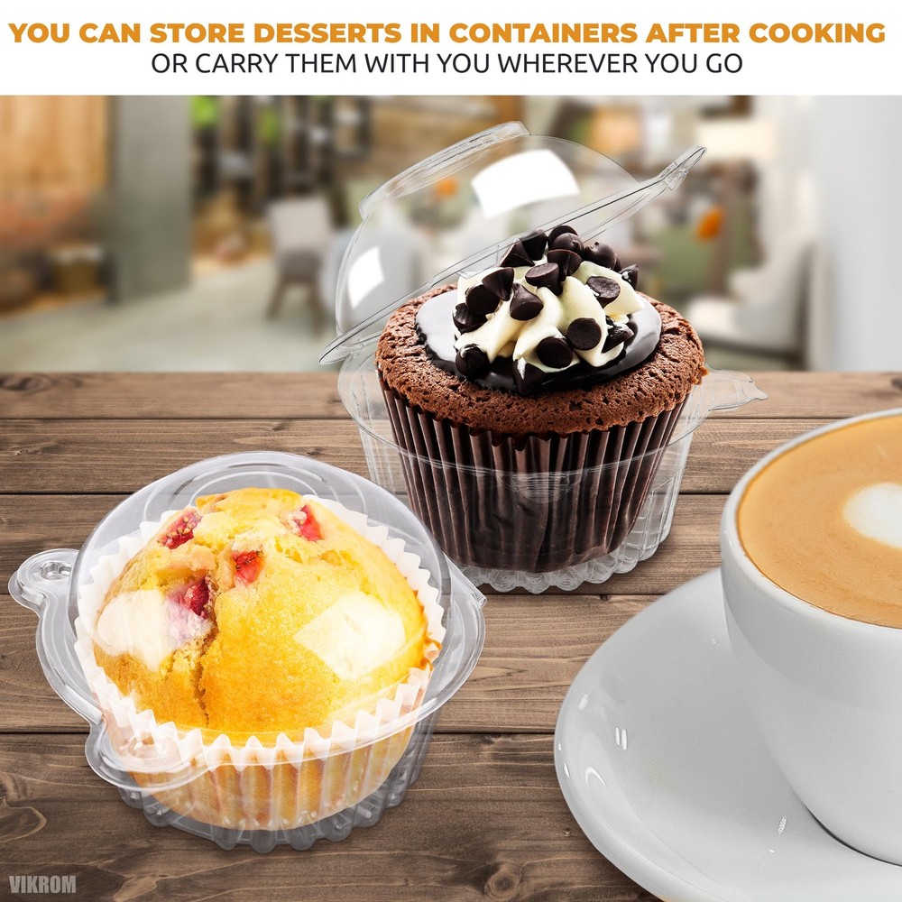 50 Plastic Single Individual Cupcake Containers, Clear Dome Box for Sandwich
