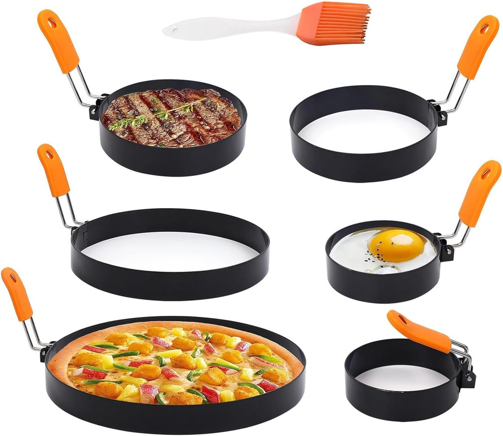 6 Packs Professional Pancake Ring Set,3" Omelette Ring,4" Non-Stick Griddle Panc