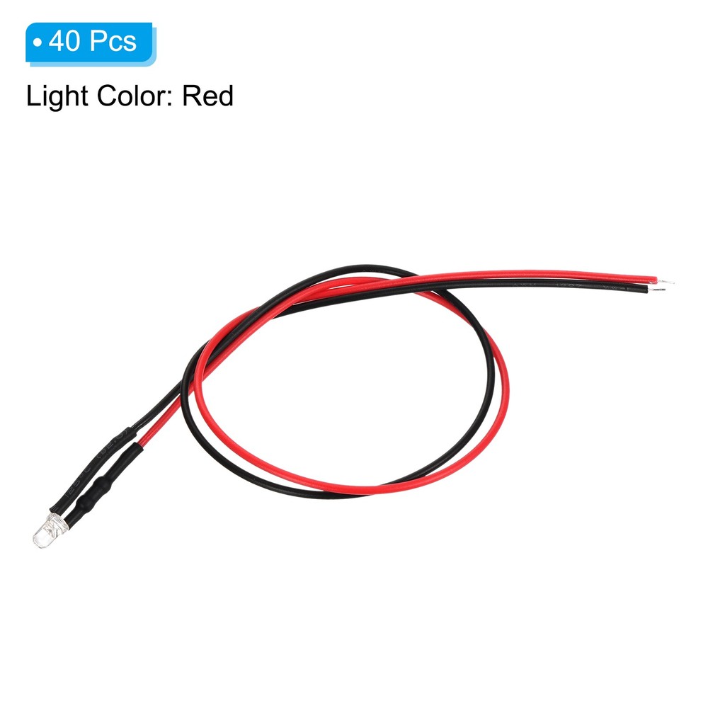 3mm LED Diode Light, 40 Pcs 9-12V DC, Red Light