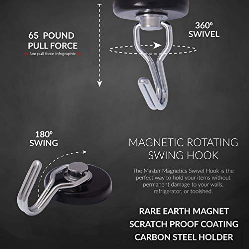 Master Magnetics 7580 Magnetic Hook Organizer Rotating Swing Hook 65 Pound Pull