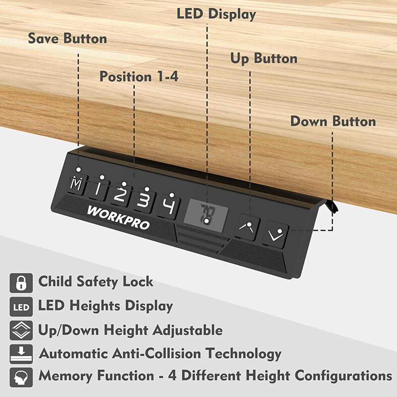WORKPRO 48in Electric Standing Desk Adjustable Workbench Wooden Top 500 LBS Load