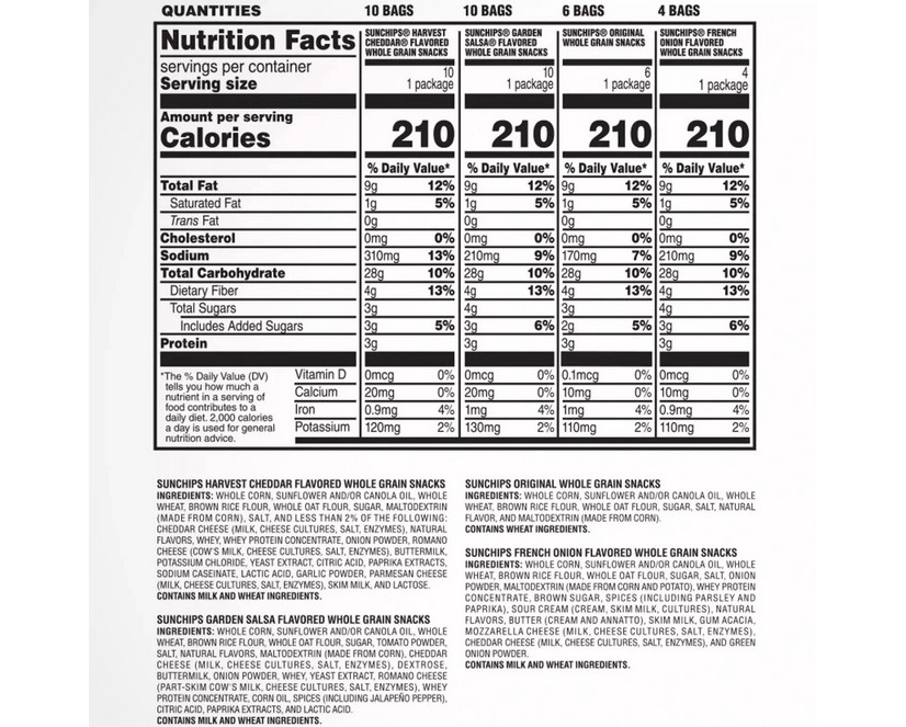 SunChips Whole Grain Variety Pack Chips, 30 pk.