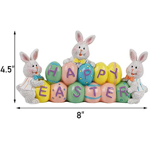 Easter Decorations Eggs Bunny, Hand-Painted Resin Tabletop Easter Eggs Bunny