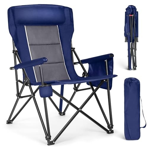 Oversized Folding Camping Chairs High Backrest Heavy Duty Lawn Navy Blue