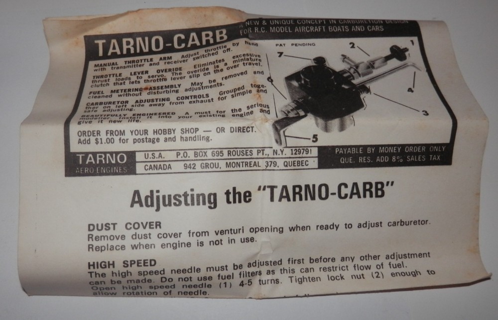Tarno-Carb Adjustable Carburetor NEW